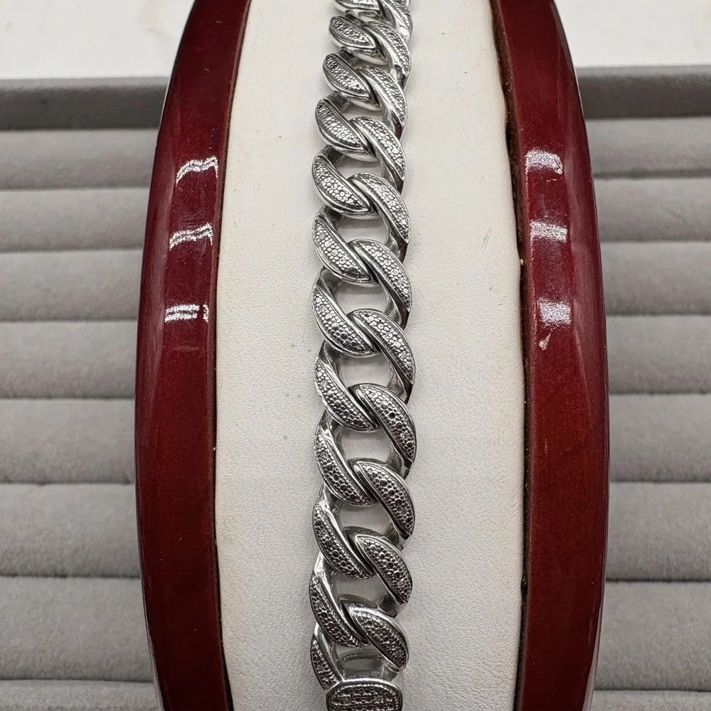 Men's Diamond Cuban Link Bracelet Sterling Silver .925 7